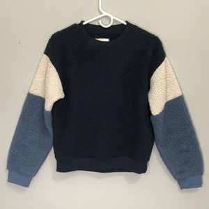 American Eagle Outfitters, XS, Navy, Sherpa Color Block Crew Neck Sweatshirt